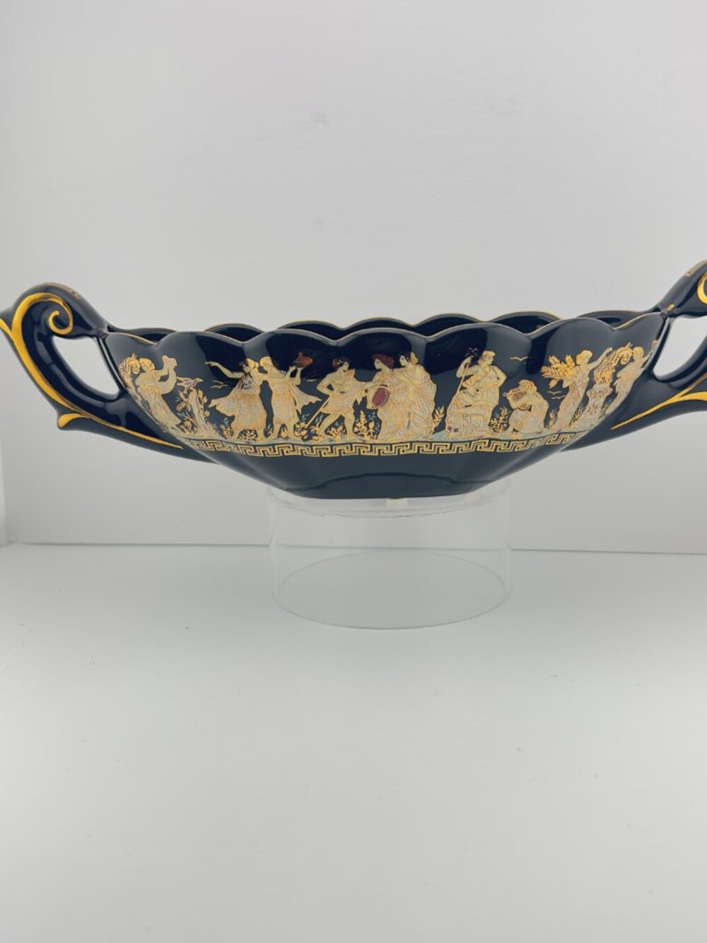 VINTAGE Panados Greek Handmade  Porcelain Gondola Bowl 24K Gold Glided Figures
